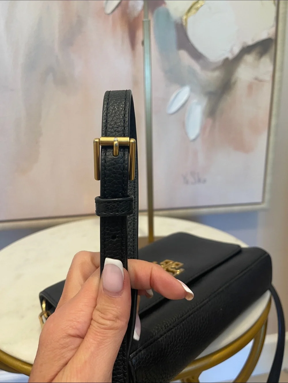 Tory Burch Black Pebbled Leather Crossbody with Gold Logo